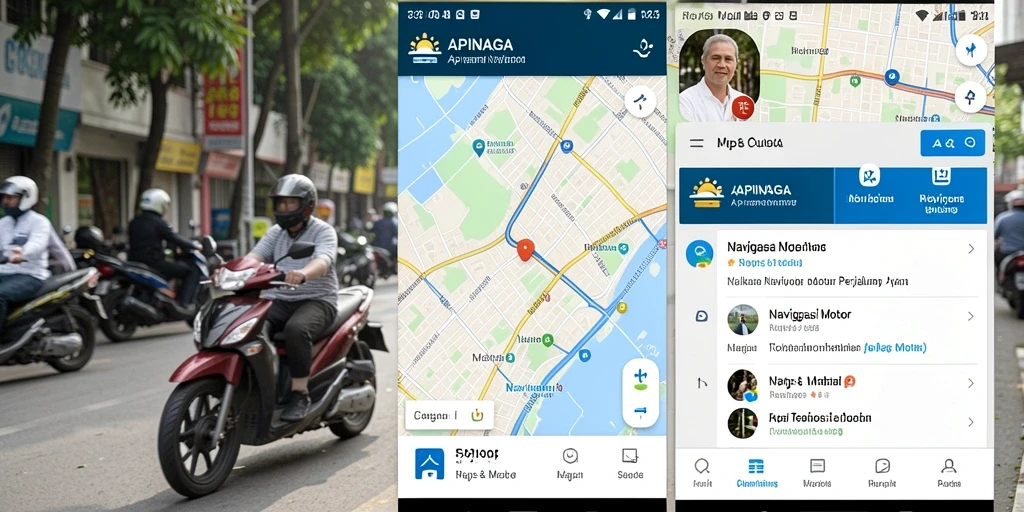 Screenshot aplikasi APINAGA menampilkan antarmuka Navigasi Motor yang mudah digunakan.