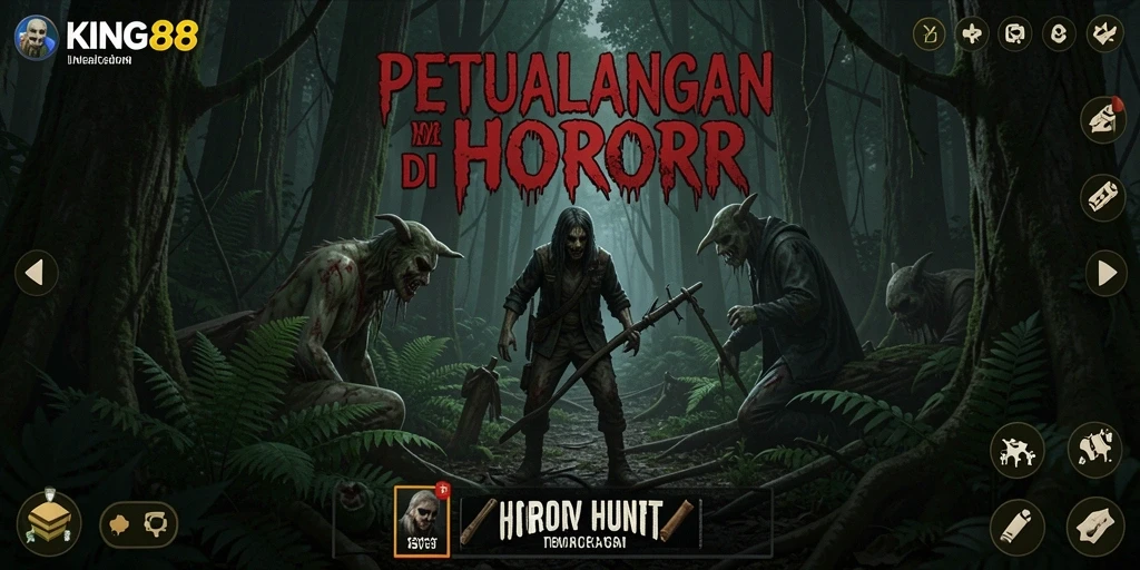 Tampilan antarmuka <strong>KING88</strong> yang menarik dengan tema horor hutan.
