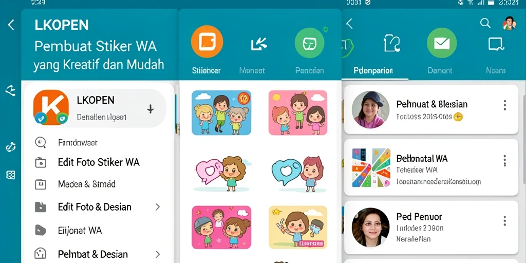 Screenshot antarmuka aplikasi LKOPEN untuk Pembuat Stiker WA.
