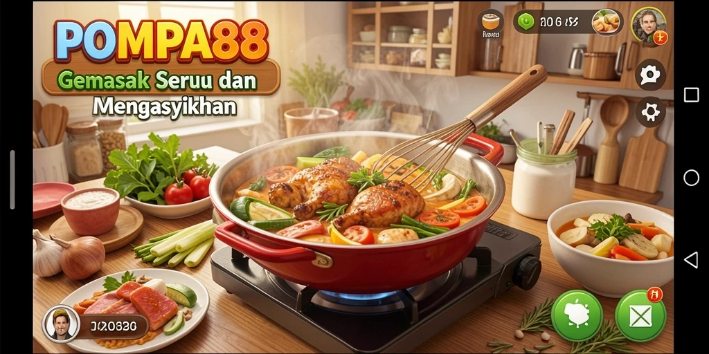 Screenshot tampilan antarmuka game Memasak POMPA88.