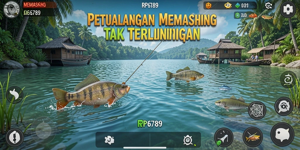 Tampilan antarmuka RP6789 saat memancing dengan pemandangan yang indah.